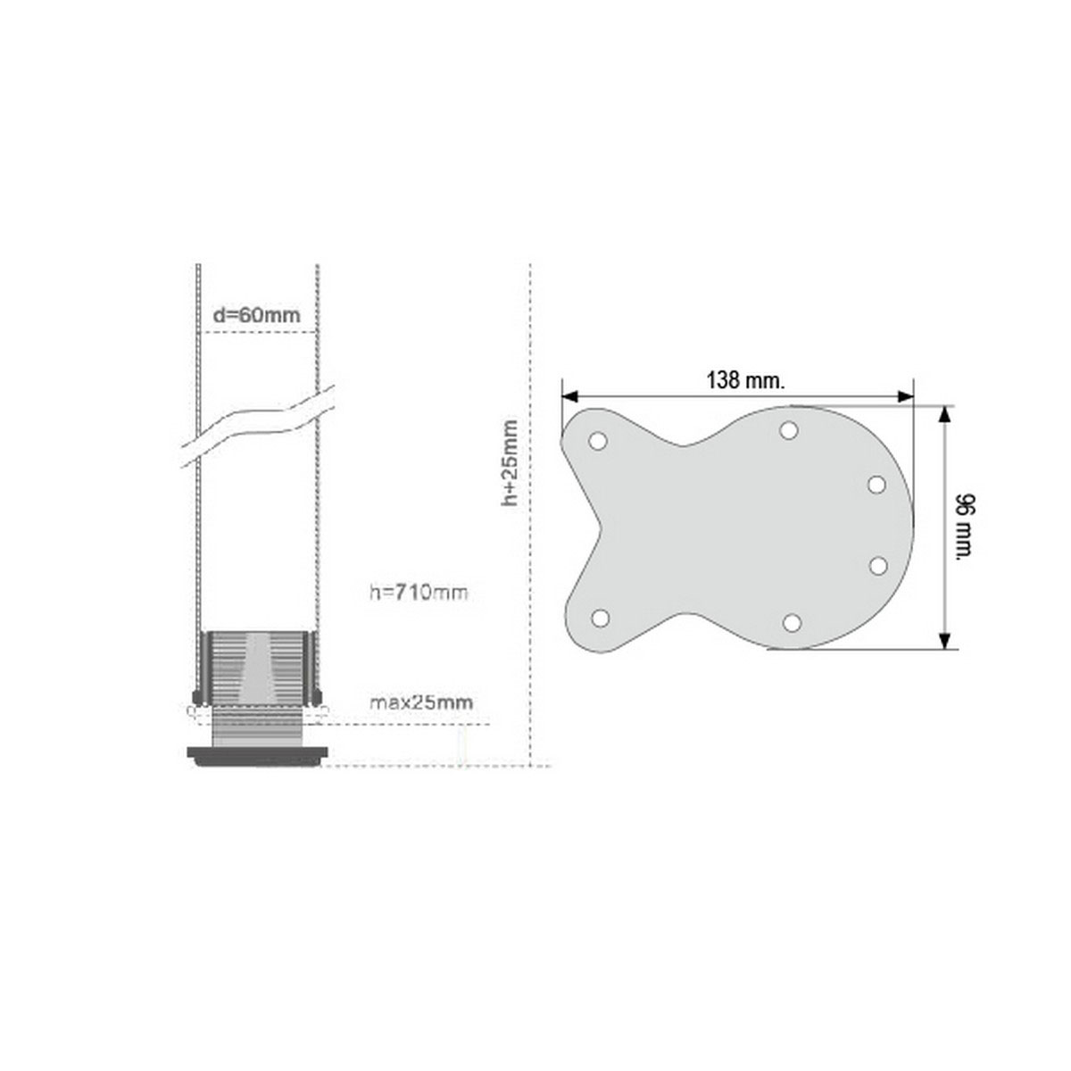 Pata larga 710mm. Cromada PLEGABLE 50x710x0.9mm. (2912080) - Imagen 2