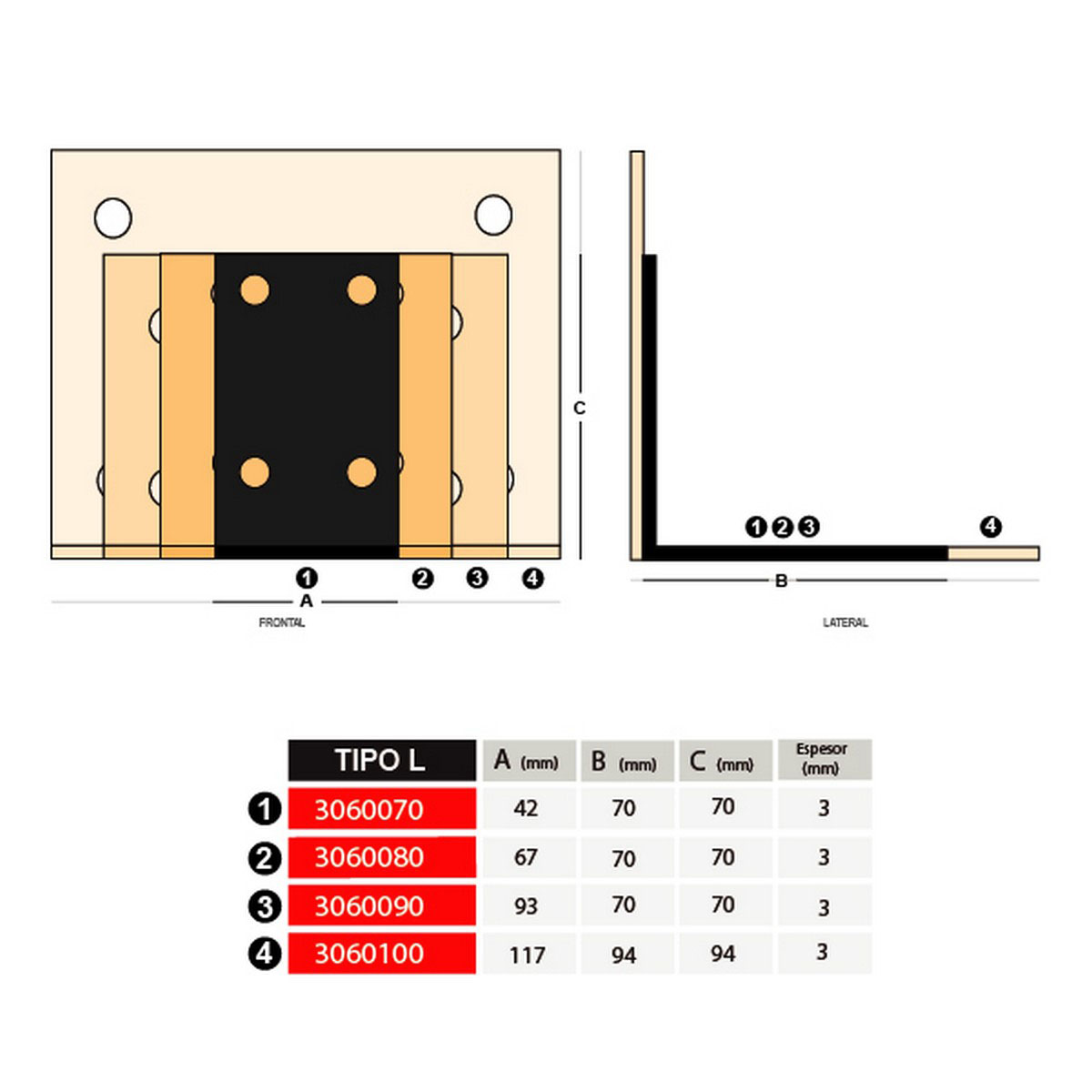 Soporte tiranteria "TIPO L T2" 93x70x70x3mm (3060090) - Imagen 2