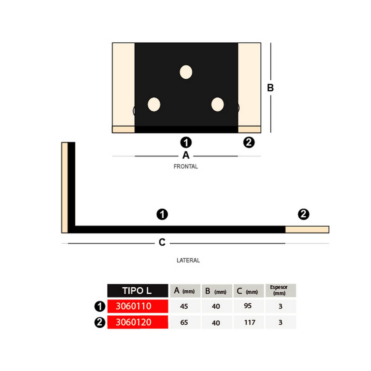 Soporte tiranteria "TIPO L T3" 65x40x117x3mm (3060120) - Imagen 2