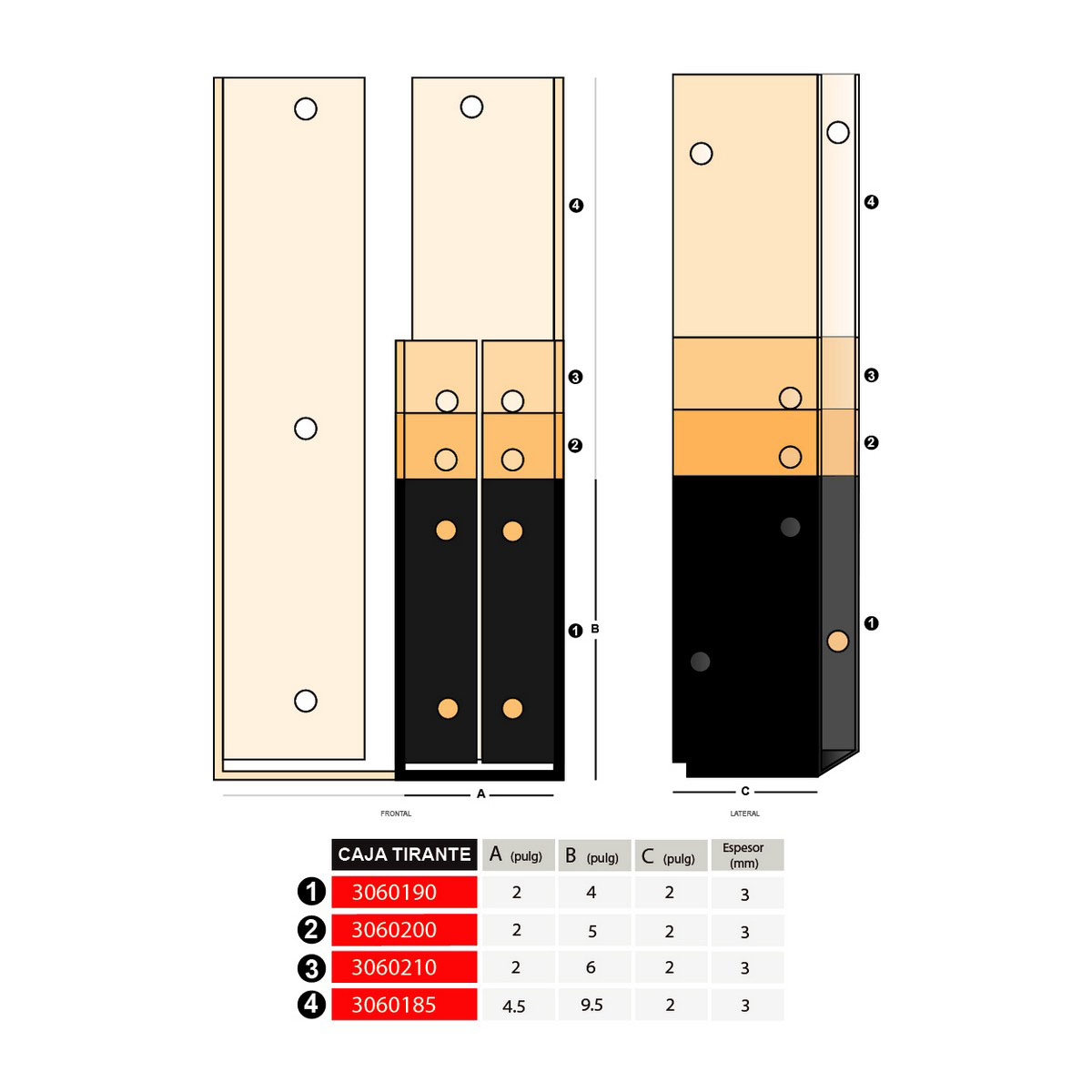 Soporte tiranteria CAJA TIRANTE T5" 2"x6"x3mm (3060210) - Imagen 2