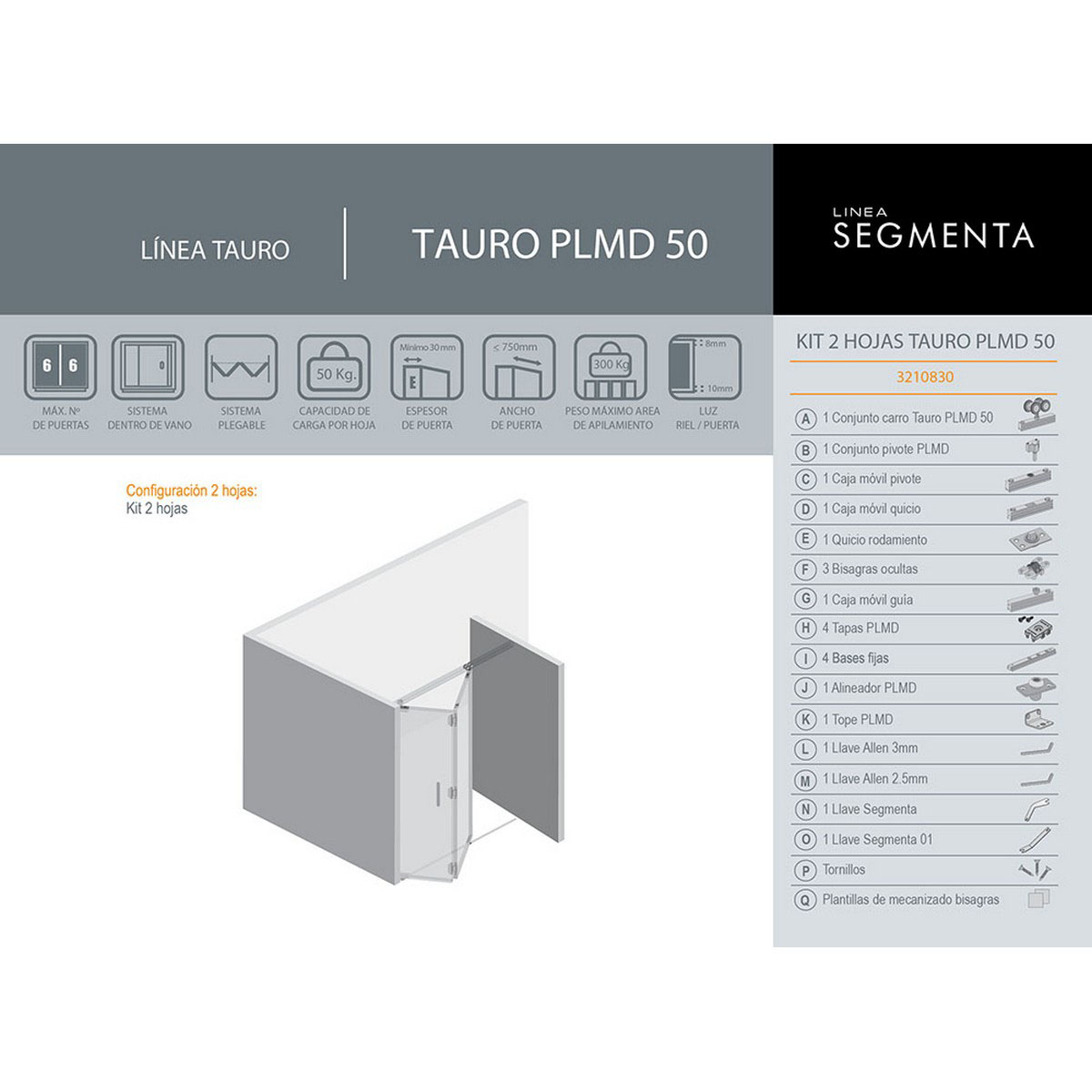 Corredera TAURO PLMD-50 DUCASSE Kit 2 hojas (3210830) - Imagen 2