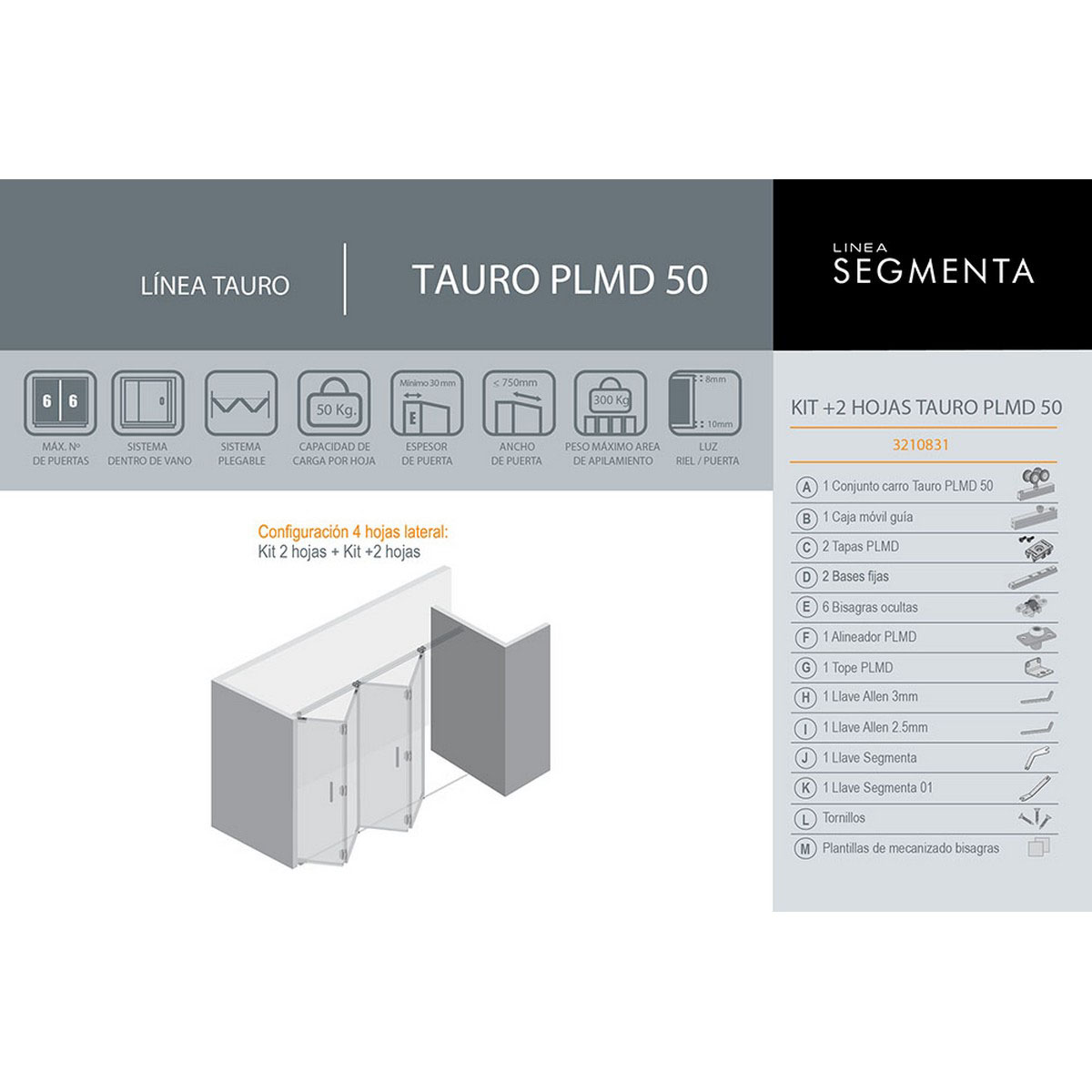 Corredera TAURO PLMD-50 DUCASSE Kit +2 hojas (3210831) - Imagen 2