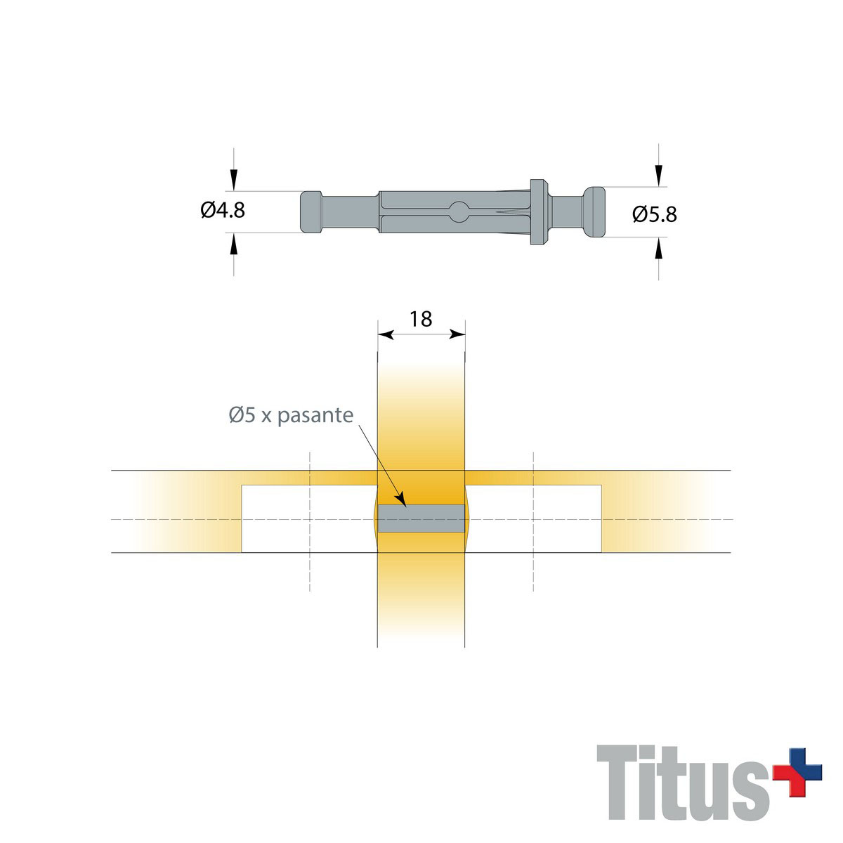 TITUS RaFix Perno Doble PASANTE D5mm para"Expando" (8002112) - Imagen 2