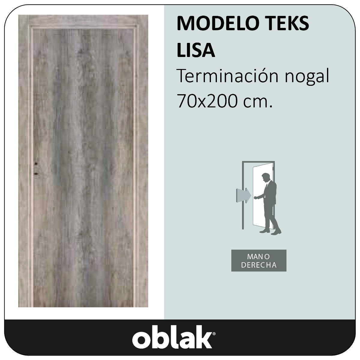 HOJA PUERTA OBLAK TEKSTURA LISA NOGAL 70x200 DER (8008710) - Imagen 2