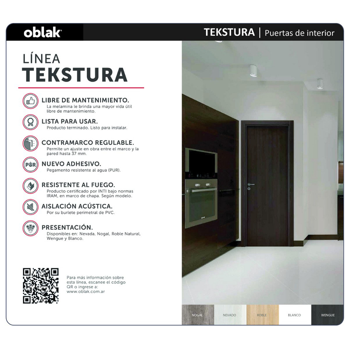 HOJA PUERTA OBLAK TEKSTURA LISA NOGAL 70x200 DER (8008710) - Imagen 3