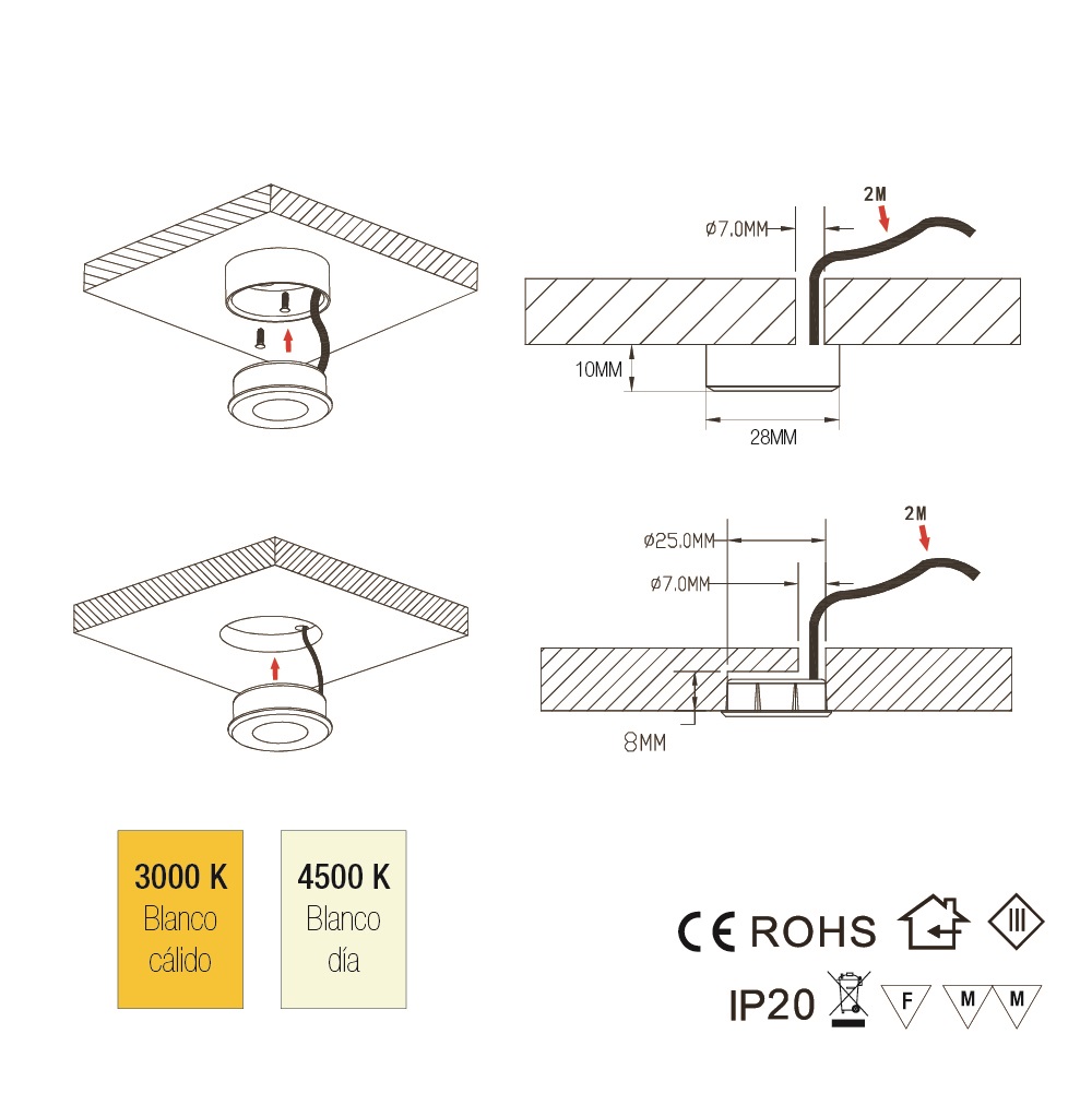 LUZ LED APL/EMB 1W 12V PLATEADA FRIA R280-SN (8010050) - Imagen 3