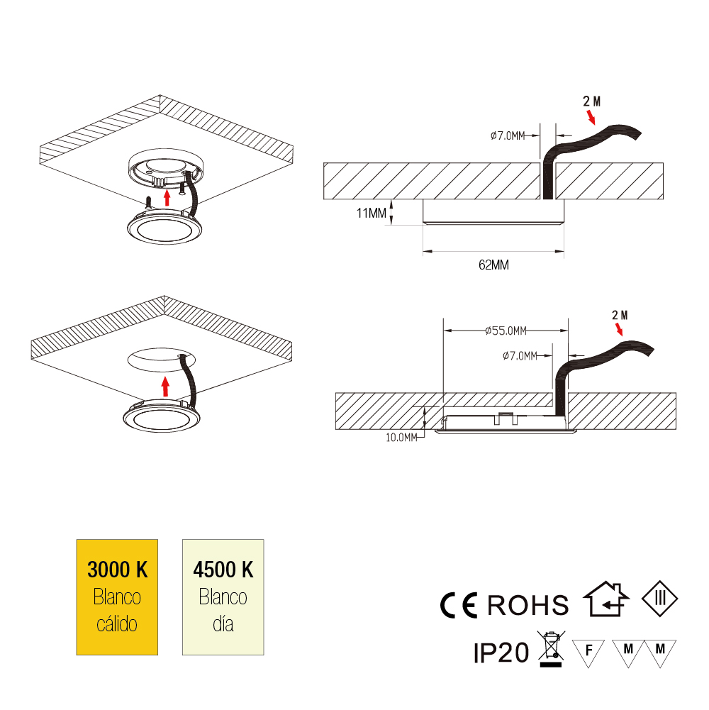 LUZ LED GABINETE 2W 12V PLATEADA CALIDA R620-SW (8010130) - Imagen 3