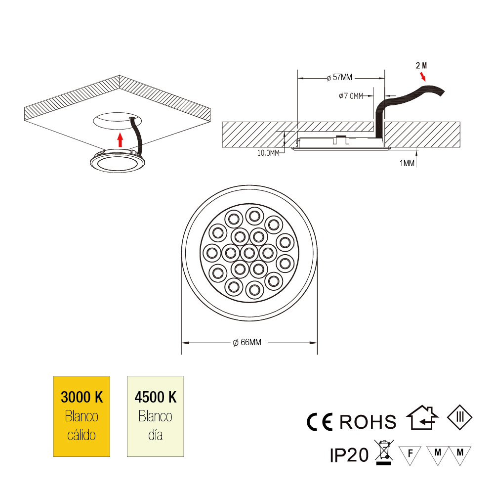 LUZ LED EMPOTRAR 2W 12V PLATEADA FRIA R660-SN (8010210) - Imagen 3