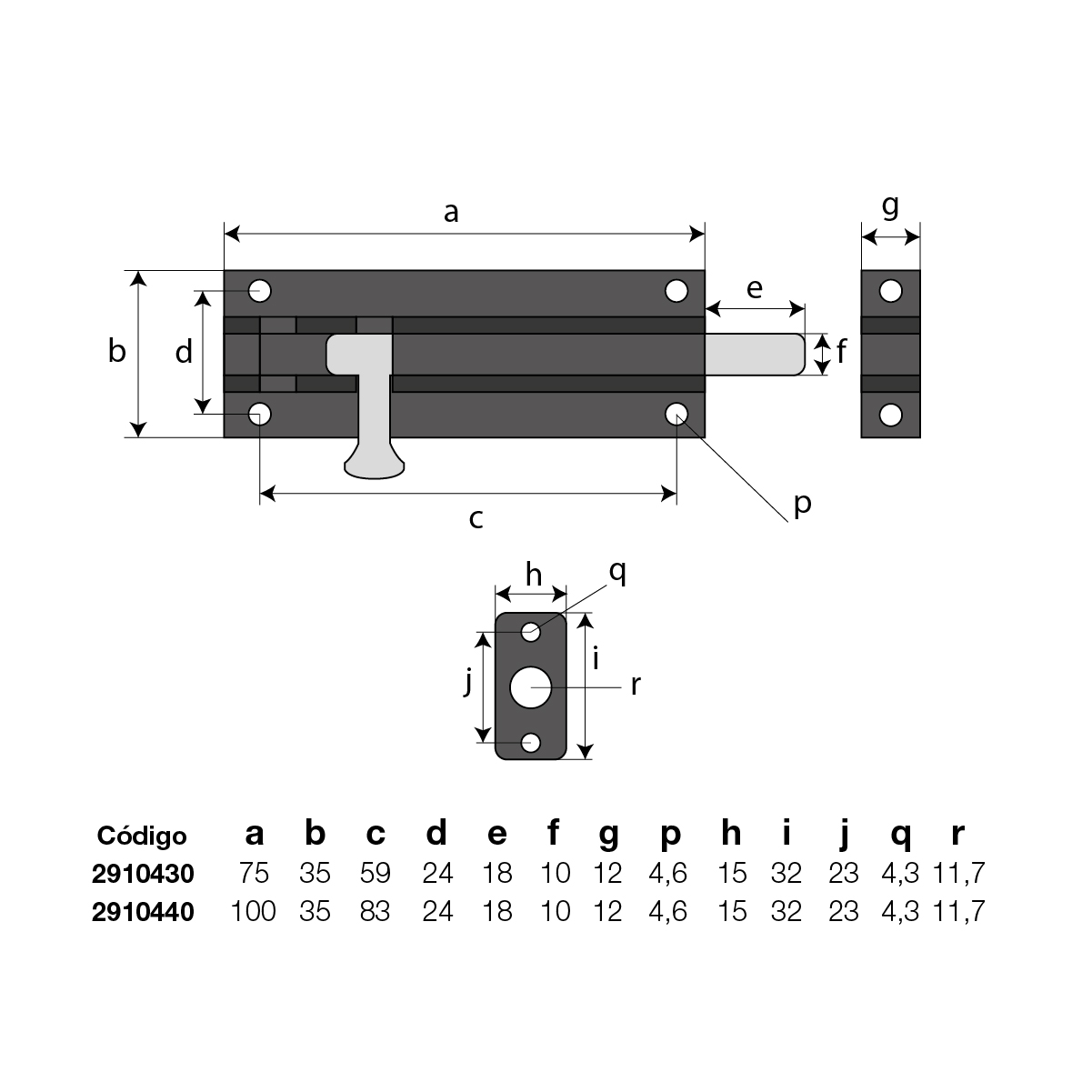 Pasador Mauser Negro ref. 4"x2.35 varilla 10mm (2910440) - Imagen 2