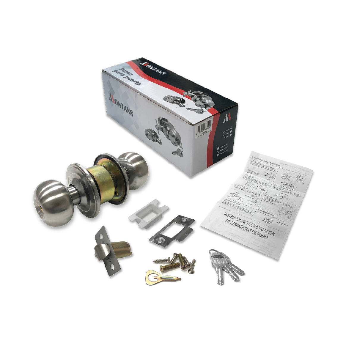 Pomo MEDIA BOLA AC. INOX satinado con llave y cilindro aluminio (2581050) - Imagen 4