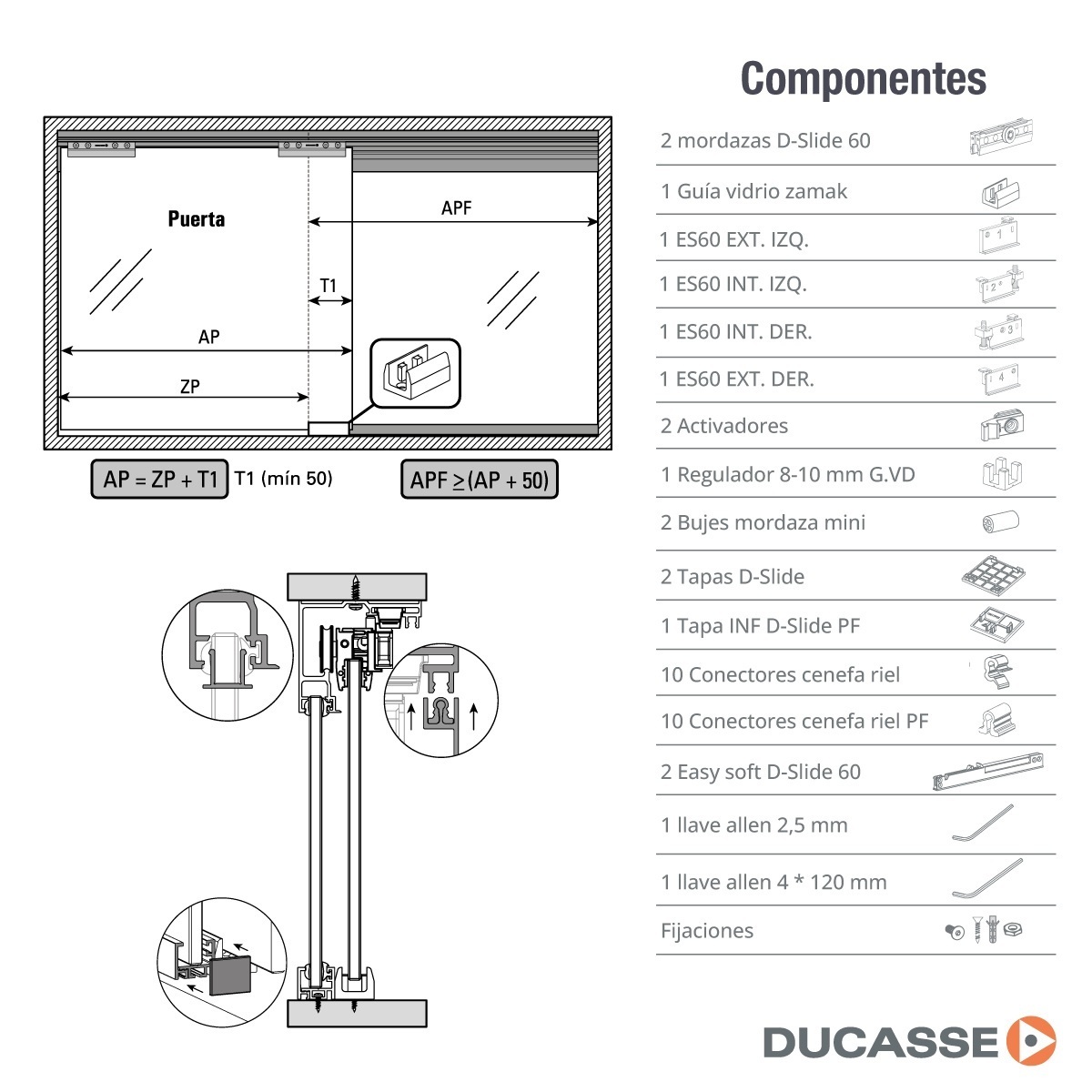 Corredera D-SLIDE 60 Ducasse p/VIDRIO c/freno (3120390) - Imagen 3